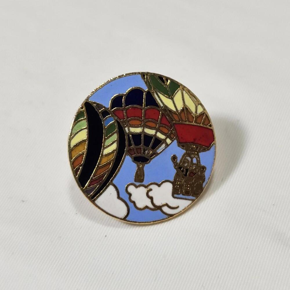 Vintage Hot air Ballon Pin/brooch. Multi Colored Enamel Pin. Sky Clouds